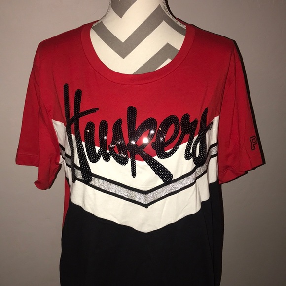 PINK Victoria's Secret Tops - PINK Nebraska Huskers Sequin Tee L